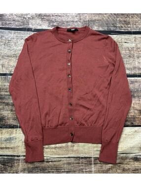Uniqlo Cardigan Sweater Womens Small Pure New Wool Red Button